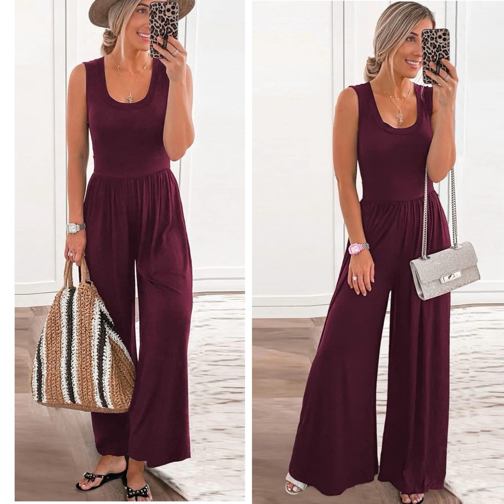 NWT Summer Sleeveless Tank Jumpsuits High Waist Low Cut Casual Scoop Neck SIZE S